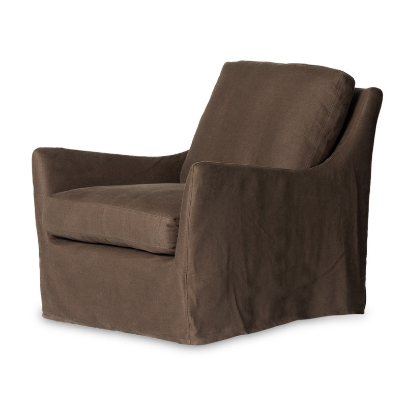 Monette Slipcover Swivel Chair Brussels Coffee Angled View 238679-001
