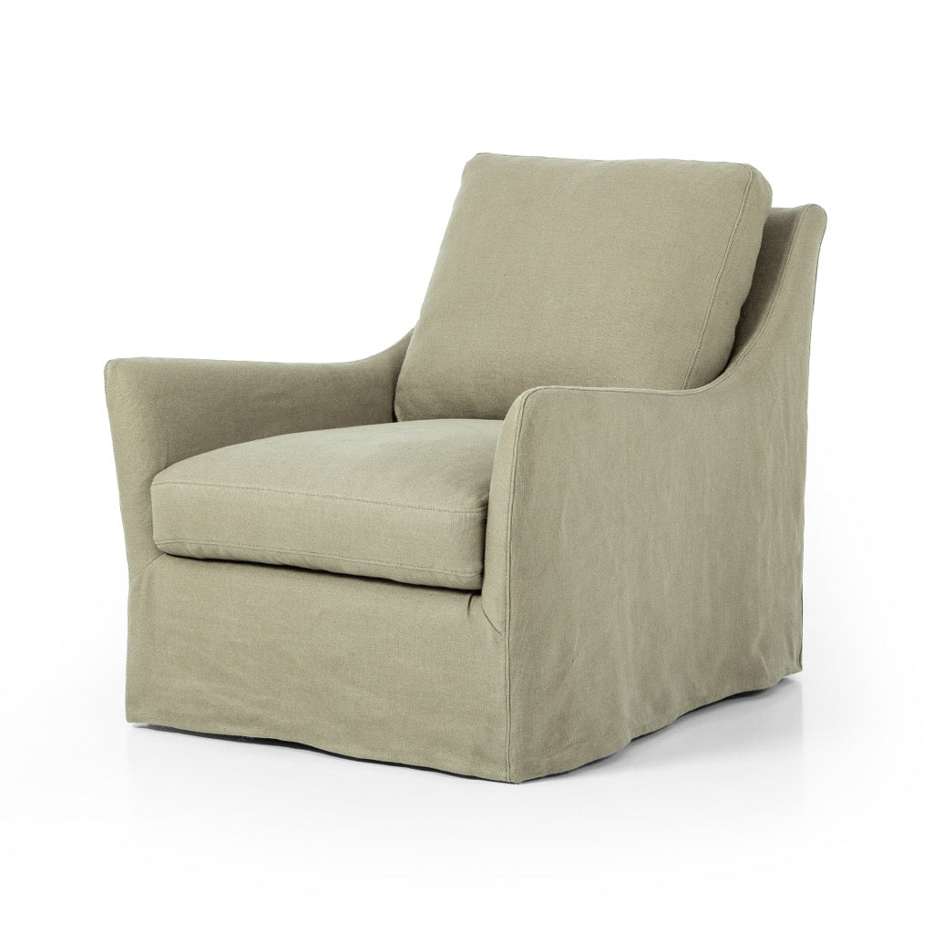 Four Hands Monette Slipcover Swivel Chair Khaki Angled View