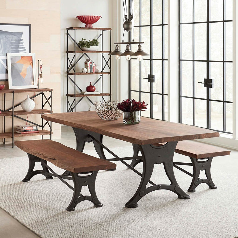 Organic Forge Live Edge Dining Table shown with benches