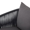 Porto Outdoor Chair close up view left side and throw pillow