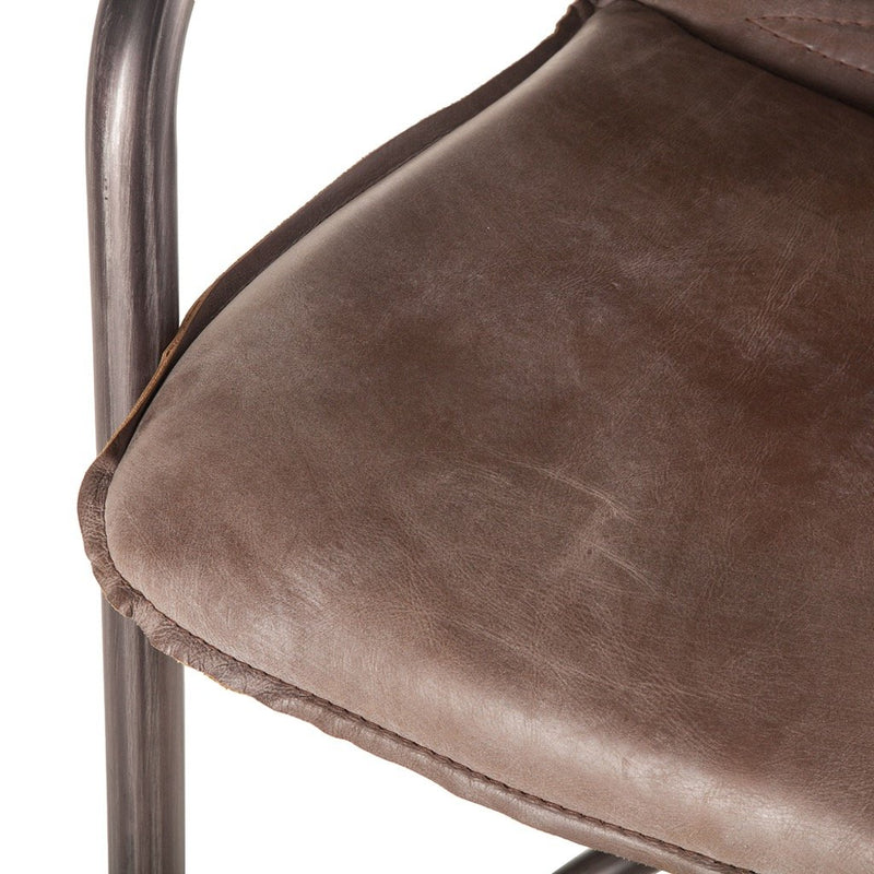 Portofino Modern Rustic Stool - Jet Brown Leather up close view of seat