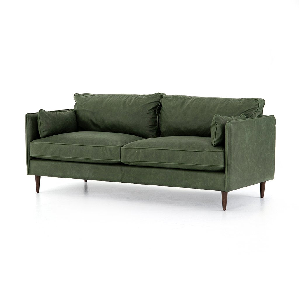 Reese Green Leather Sofa - Eden Sage