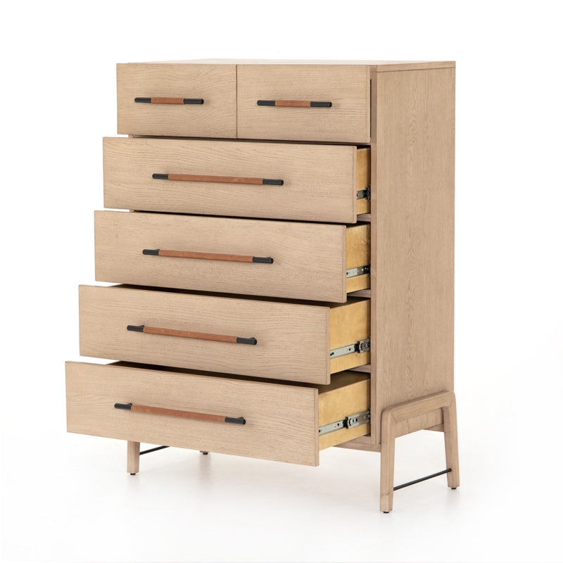 Rosedale Tall Dresser-Yucca Oak front view with all 6 drawers open
