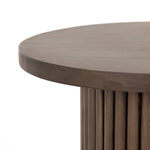 Rutherford End Table Reclaimed Ashen up close view of rounded top and base