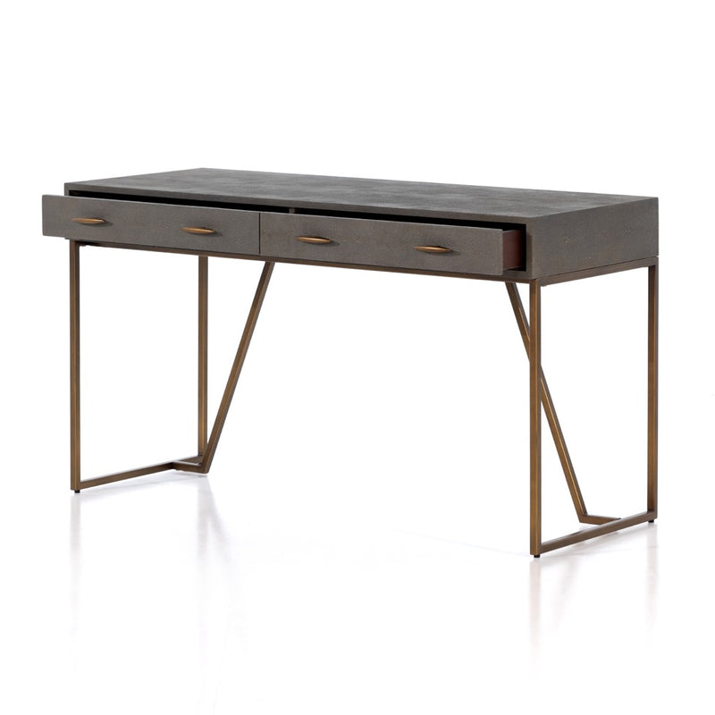 Shagreen Desk Grey Angled View Open Drawers 107640-008
