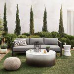 Sheridan Coffee Table Slate Grey Ombre Staged Image in Outdoor Setting with Sofa