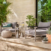 Sherwood Outdoor Chair, Washed Brown - Stone Grey styled view in out door setting 