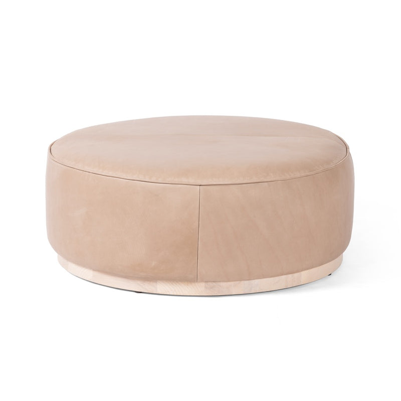 Four Hands Sinclair Round Ottoman Burlap Angled View