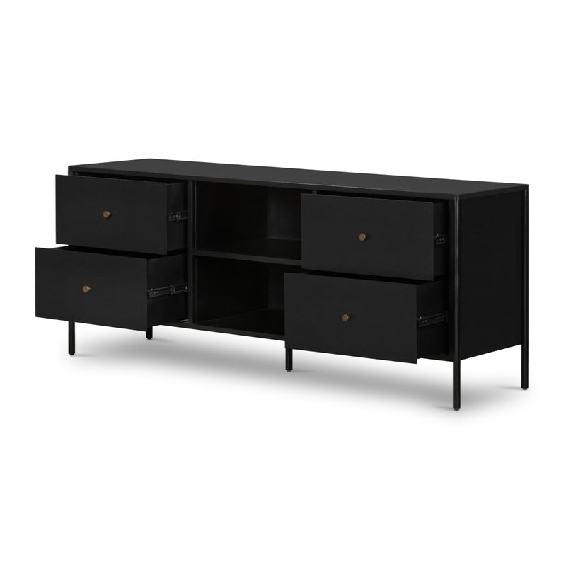 Soto Iron Media Console Open Drawers
