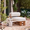 Teak Stool Staged Image with Accent Chair in Outdoor Setting