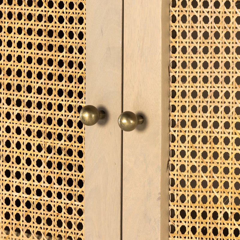 Tilda Cabinet close up brass hardware and door panels