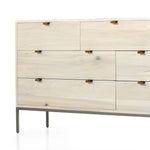 Trey 7 Drawer Dresser Dove Poplar close up view of drawers with metal-secured leather pulls
