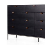 Four Hands Dresser angled view metal-secured leather pulls and natural iron
