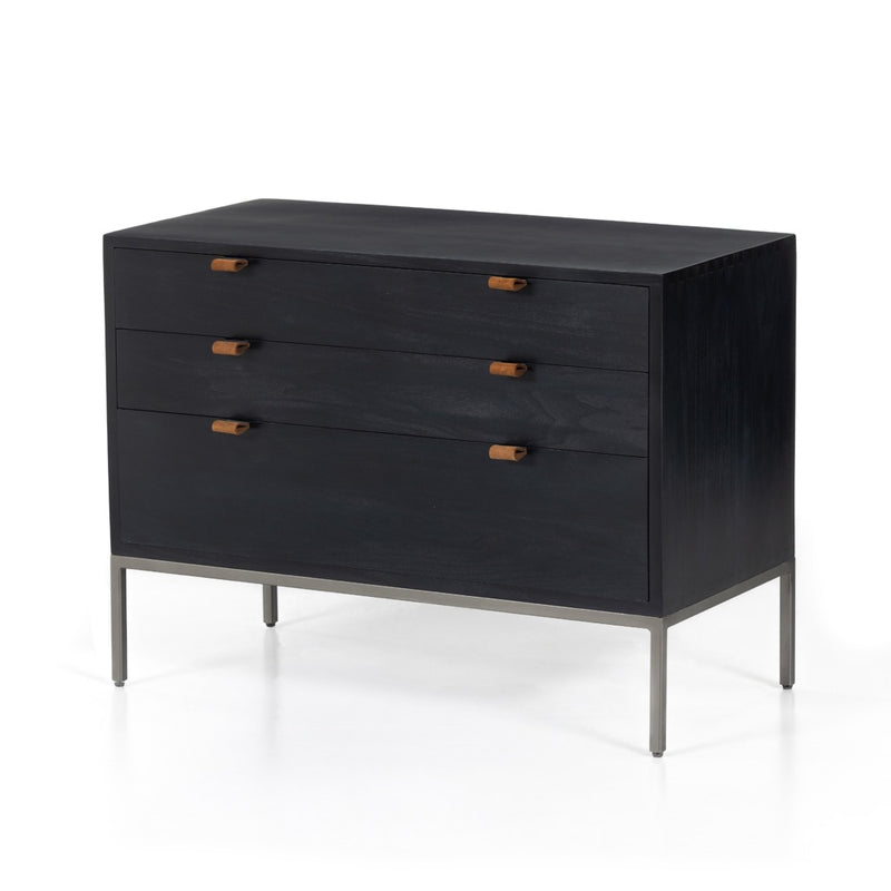 Trey Large Nightstand Black Wash Poplar Angled View Four Hands
