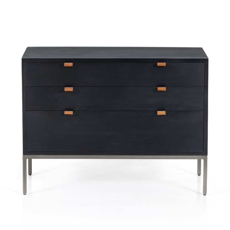 Four Hands Trey Large Nightstand Black Wash Poplar Front View