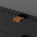 Trey Large Nightstand Black Wash Poplar Top Grain Leather Pulls Detail Four Hands