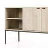 Trey Media Console Dove Poplar Open Cabinet Detail Four Hands