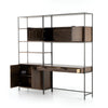 Trey Modular Wall Desk W/ 1 Bookcase Angled View Open Drawers