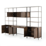 Trey Modular Wall Desk W/ 2 Bookcases Angled View Open Cabinet