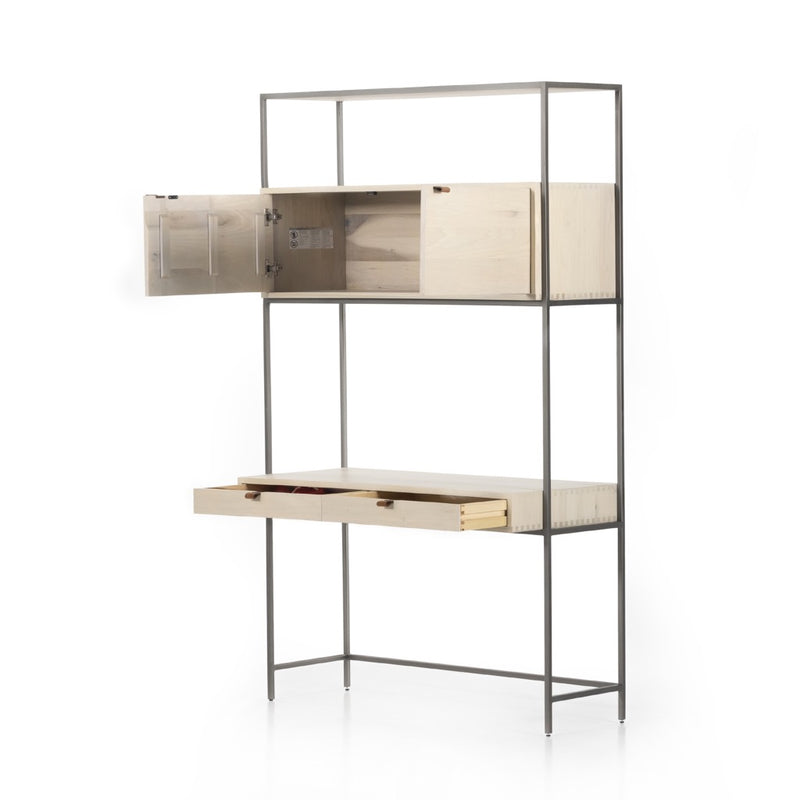 Trey Modular Wall Desk Dove Poplar Open Cabinets