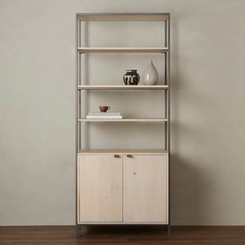 Trey Modular Wide Bookcase Staged Image with Decor Pieces on Shelving