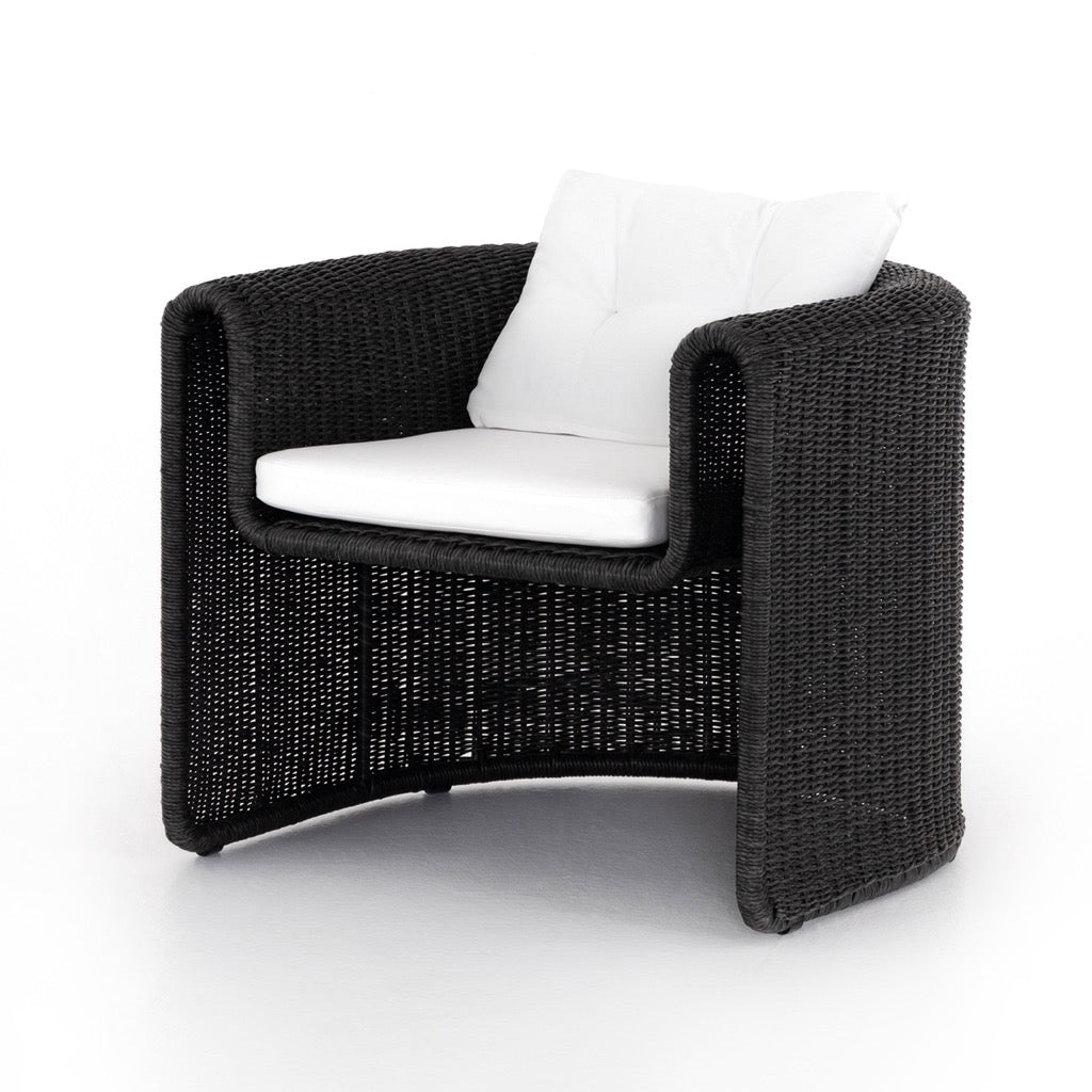 Tucson Woven Outdoor Chair Coal with white cushion angled view