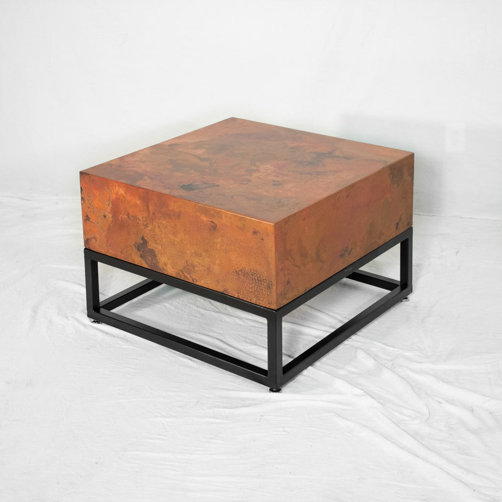 Turret Copper Coffee Table - Chunky Design w/ Natural Patina Finish - Profile View