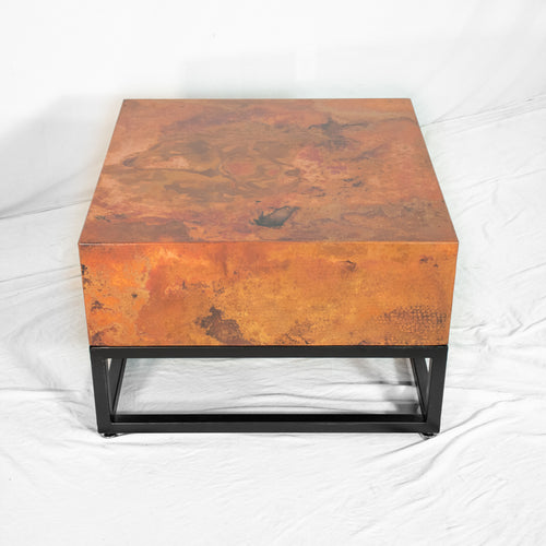 Turret Copper Coffee Table - Chunky Design w/ Natural Patina Finish - End View