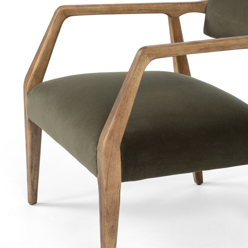Tyler Arm Chair Modern Velvet Loden Solid Nettlewood Armrest 105581-010
