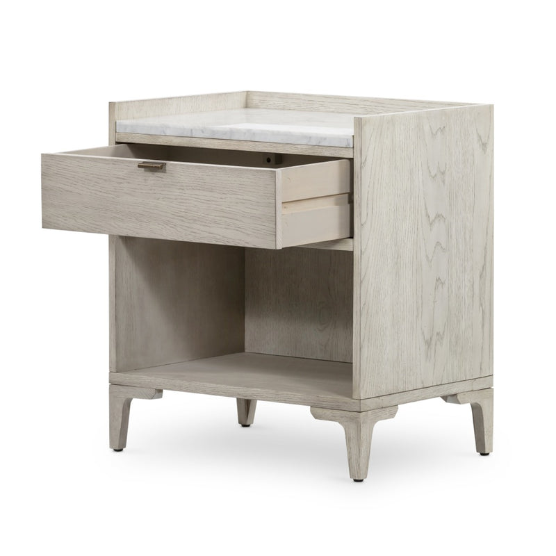 Marble and Oak Nightstand