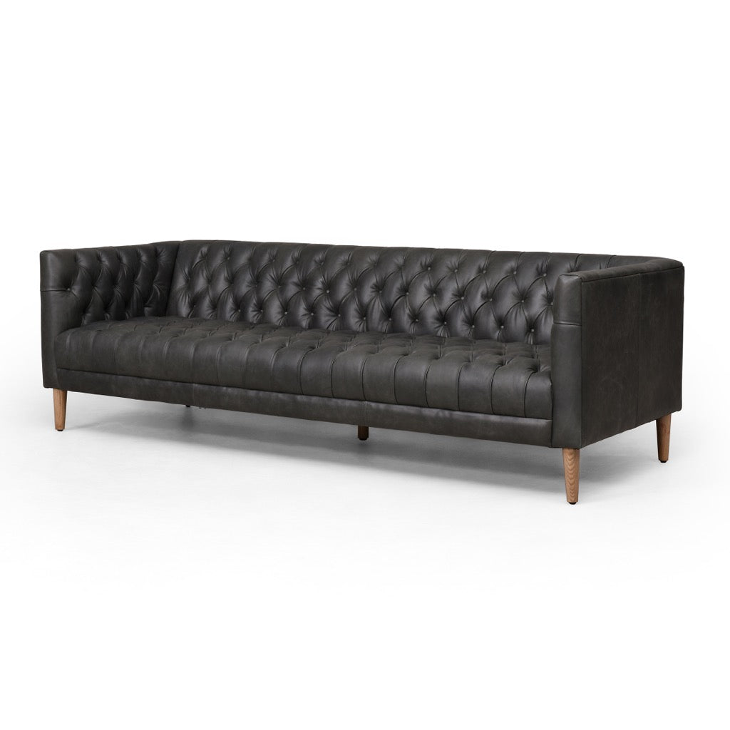 Black Leather Sofa Four hands